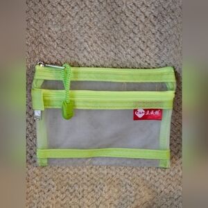 COPY - 2 Pocket Nylon Mesh Mini Zipper Bag, Bright Green/White , NWOT